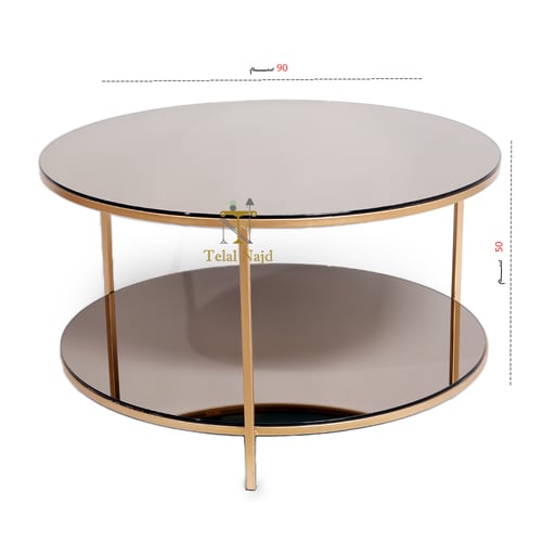 طاولة تقديم شكل دائري دورين زجاج مراية لون بني