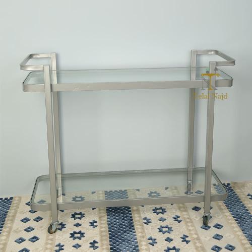 عربية ضيافة دورين لون فضي سطح زجاج شفاف