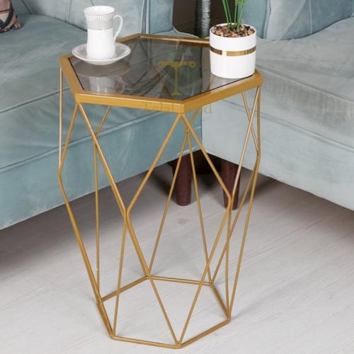 طاولة خدمة لون ذهبي سطح زجاج