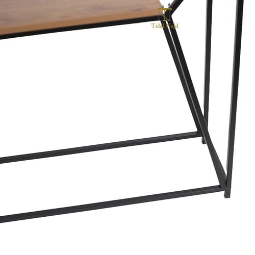 طاولة كونسول استقبال لون اسود قاعدة معدن سطح خشب ل...