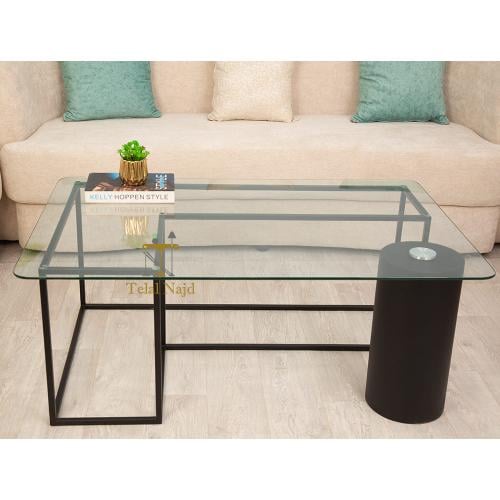 طاولة ضيافة مفردة رخام صناعي ومعدن سطح زجاج شفاف