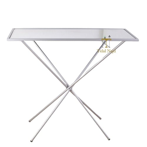 طاولة استقبال كونسول لون فضي سطح زجاج شفاف