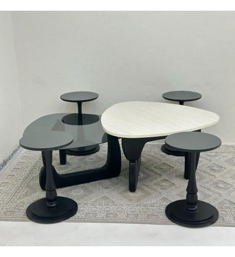 طقم طاولة 6 قطعه قاعدة خشب لون اسود سطح بديل رخام...