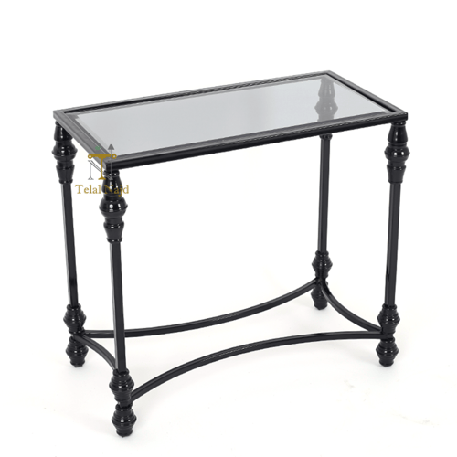 طاولة خدمة تصميم أنيق قاعدة حديد لون أسود وسطح زجا...