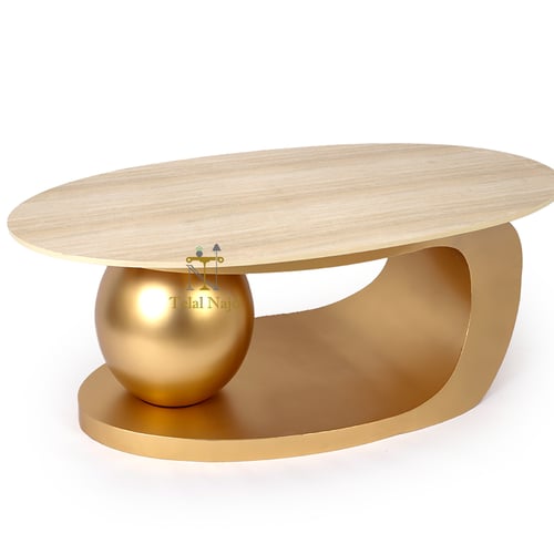 طاولة قهوة بتصميم حديث صاج مع كرة رخام لون ذهبي وس...