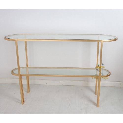 طاولة كونسول لون ذهبي سطح زجاج