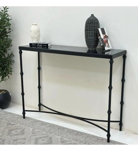 طاولة مدخل لون اسود معدن سطح مراية اسود