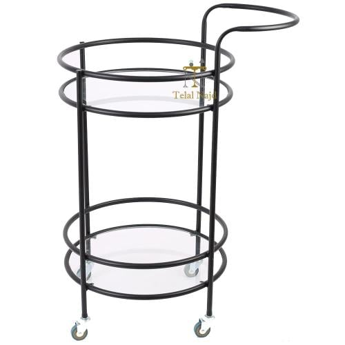 عربة تقديم دائري دورين لون اسود مطفي سطح زجاج شفاف