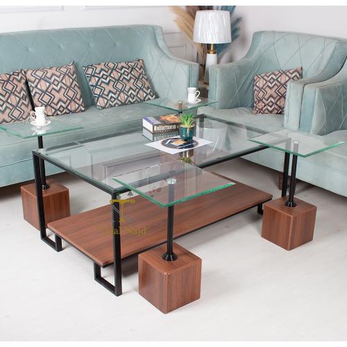 طقم طاولة سطح زجاج مع 4 طاولات خدمة