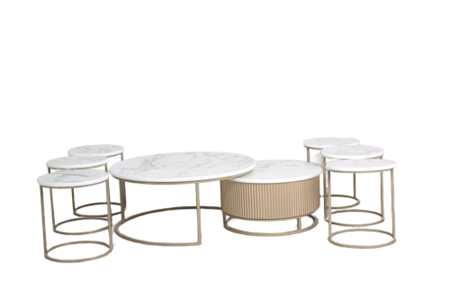 طقم طاولة ارضي مع 6 خدمة لون شمباني سطح خشب ابيض