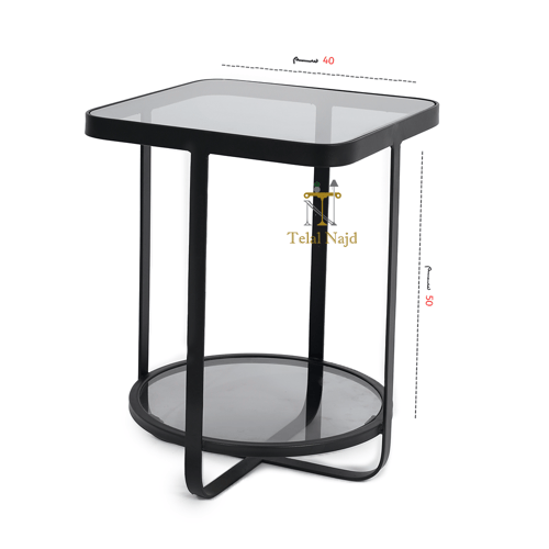 طاولة خدمة دورين شكل دائري ومربع والسطح زجاج لون أ...