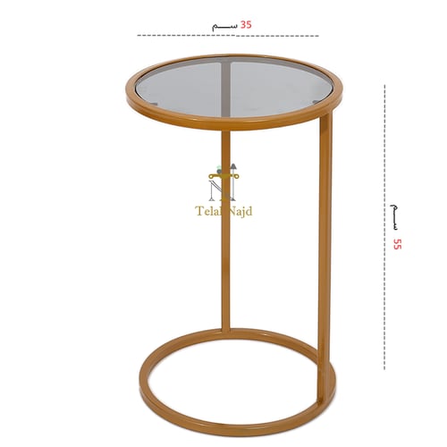 طاولة خدمة دائري لون ذهبي قاعدة حديد سطح زجاج لون...