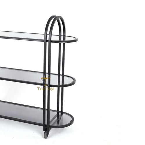 عربة تقديم ترولي 3 دور بيضاوي الشكل بتصميم حديث