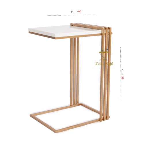 طاولة خدمة مستطيله مع ديكور لون ذهبي سطح خشب رخامي...