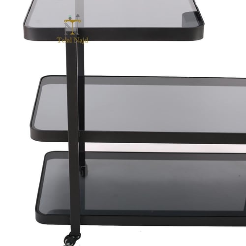 عربة تقديم تصميم عصري 4 دور قواعد معدن سطح زجاج اس...