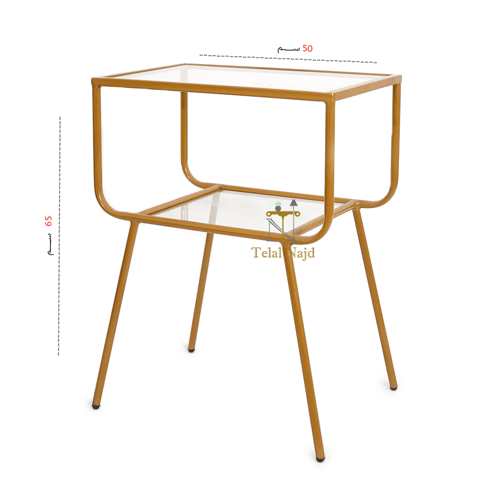 طاولة جانبية دورين قواعد حديد لون ذهبي وسطح زجاج ش...