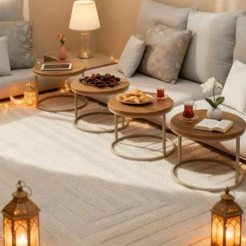 طقم طاولات دفء اللقاء طاولات خشبية دائرية ارضية