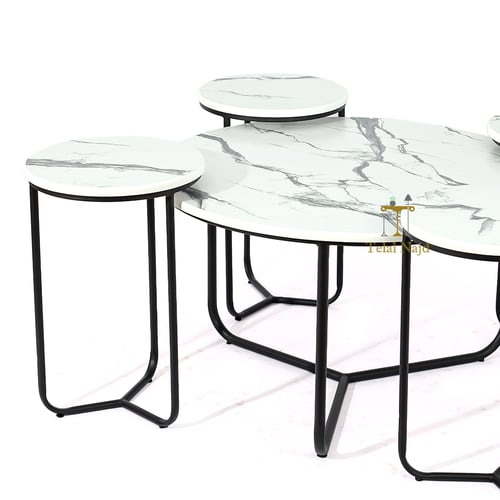 طقم طاولة تقديم مع 4 طاولات خدمة لون اسود سطح خشب