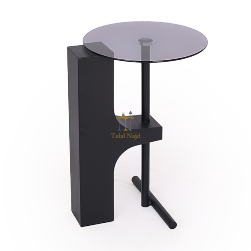 طاولة خدمة مودرن شكل دائري سطح زجاج أسود شفاف قواع...