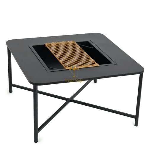 منقل حطب مربع حديد لون أسود مع ذهبي