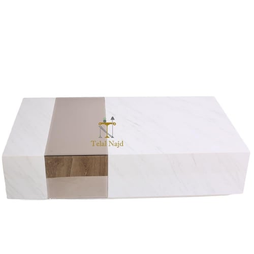 طقم طاولة ضيافة ارضي 5 قطع بديل رخام لون ابيض مع ز...