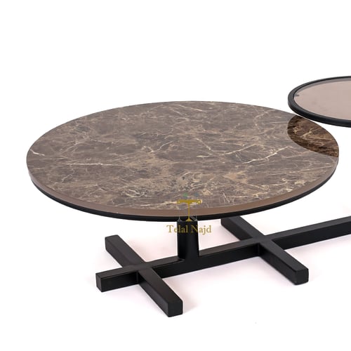طاولة قهوة أرضية دورين قواعد حديد لون أسود وسطح بد...