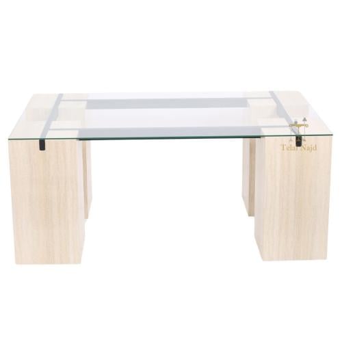 طاولة تقديم بديل رخام شبيه الترافنتينو سطح زجاج شف...