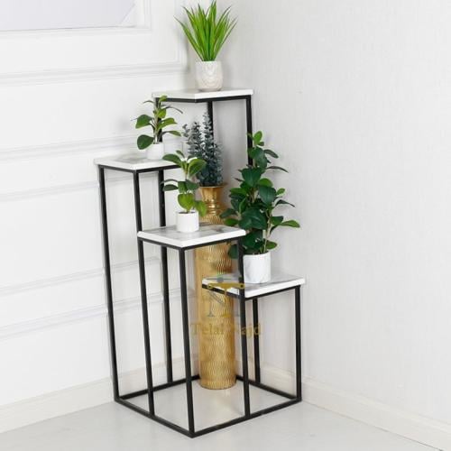 حامل عرض للزهور والنباتات من الخشب متعدد الارفف