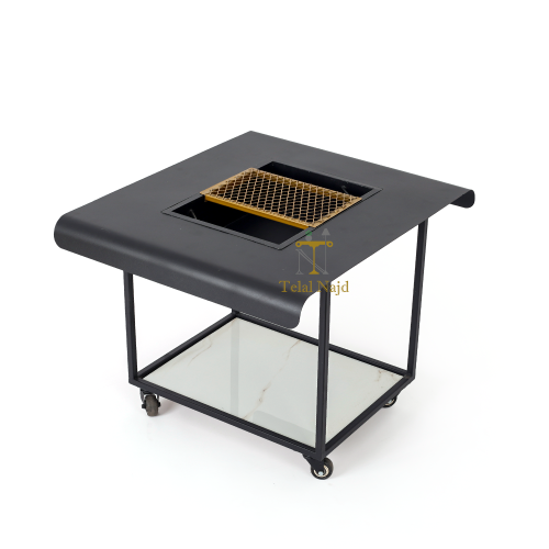 منقل شوي قاعدة حديد لون أسود مع كفرات