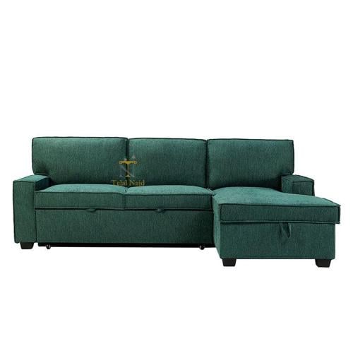 كنب زاوية يمين لون اخضر مع رجول لون اسود