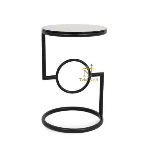 طاولة خدمة قاعدة حديد لون أسود وسطح زجاج مراية لون...