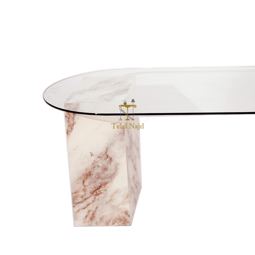 طاولة تقديم بديل رخام لون ابيض مع وردي مع زجاج شفا...