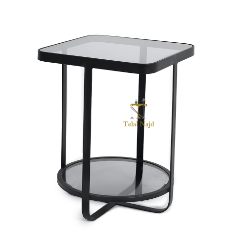 طاولة خدمة دورين شكل دائري ومربع والسطح زجاج لون أ...