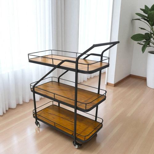 عربة ضيافة لون اسود سطح خشب بني