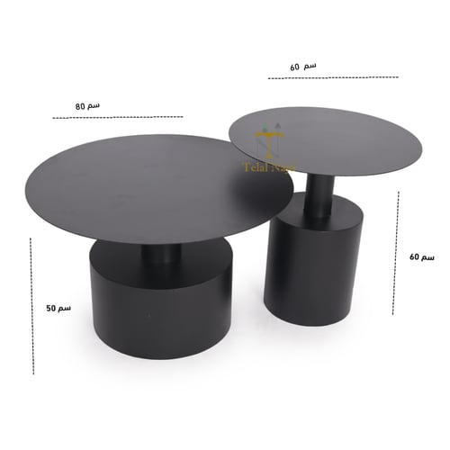 طقم طاولتين شكل دائري لون اسود مطفي حديد كامل لون...