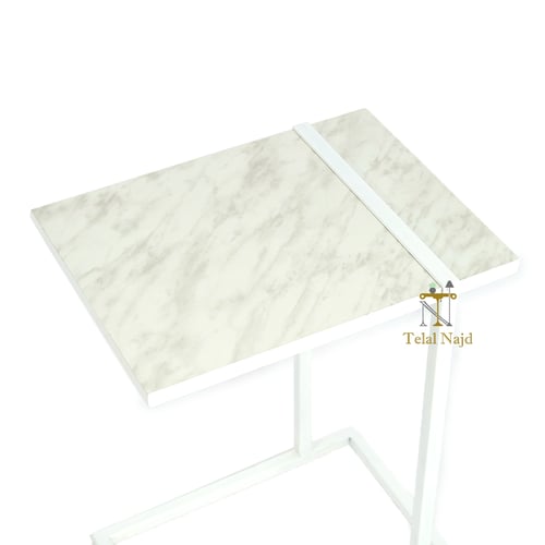 طاولة خدمة حديد لون أبيض وسطح خشب لون أبيض