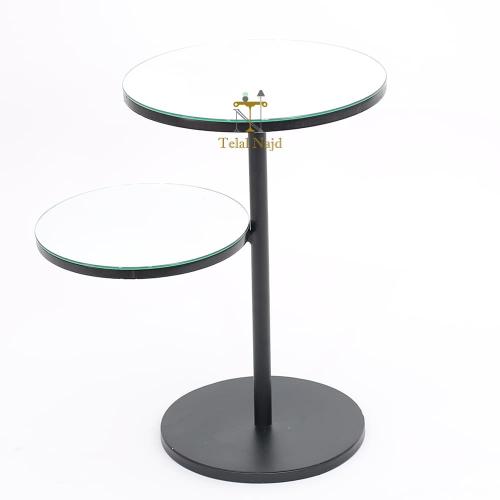 طاولة خدمة دائري دورين لون اسود سطح زجاج مراية