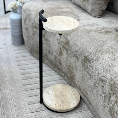 طاولة خدمة قاعدة معدن سطح رخام ترافنتينو