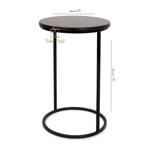 طاولة خدمة لون أسود شكل دائري قاعدة حديد وسطح خشب...