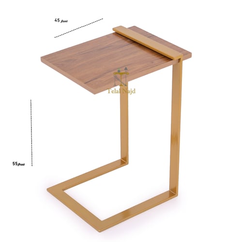 طاولة خدمة مربعه لون ذهبي سطح خشب لون بني