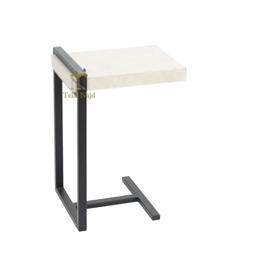 طاولة خدمة بديل رخام لون بيج قاعدة معدن لون اسود م...
