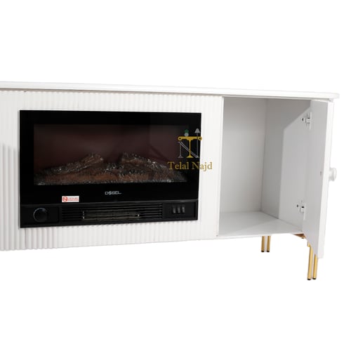 طاولة بلازما مع دفاية ودروج لون ابيض رجل استيل ذهب...