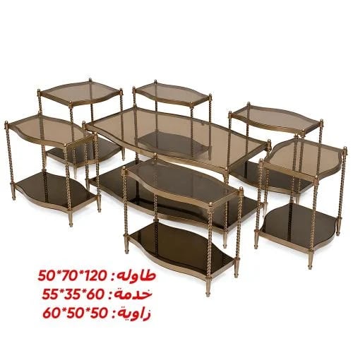 طقم طاولة فاخرة 1+4+2 لون نحاسي