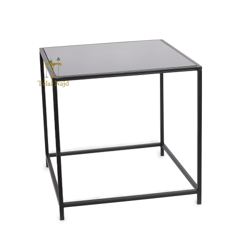 طاولة جانبية قواعد حديد سطح زجاج اسود
