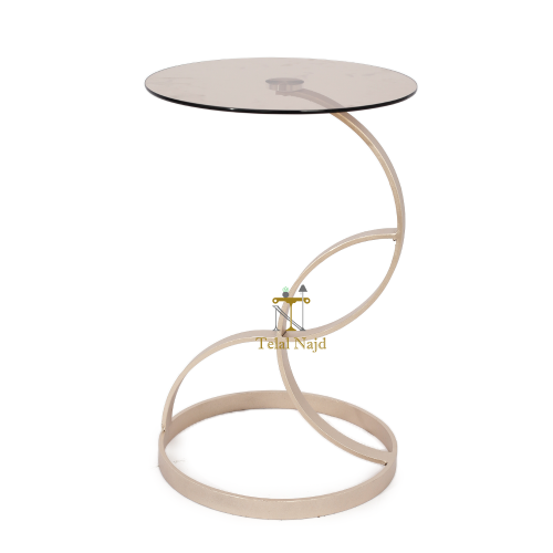 طاولة خدمة قاعدة حديد لون مكس و سطح زجاج لون بني