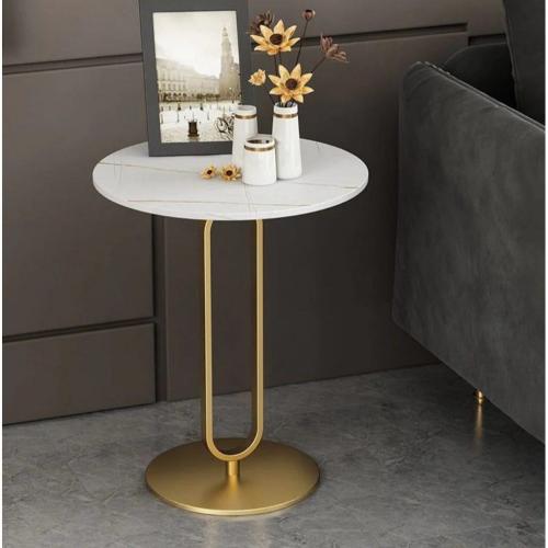 طاولة خدمة لون ذهبي قاعدة معدن سطح رخام ابيض