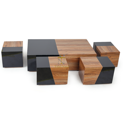 طقم طاولات ارضي 5 قطع بديل رخام مع طاولة كبيرة لون...