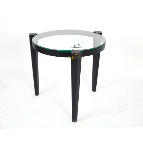 طاولة خدمة قواعد معدن حديد لون أسود وسطح زجاج شفاف