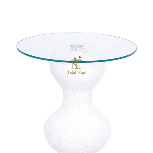 طاولة خدمة رخام صناعي لون ابيض خشن سطح زجاج شفاف