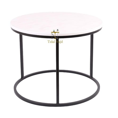 طقم طاولتين قاعدمة معدن لون اسود سطح خشب لون ابيض...